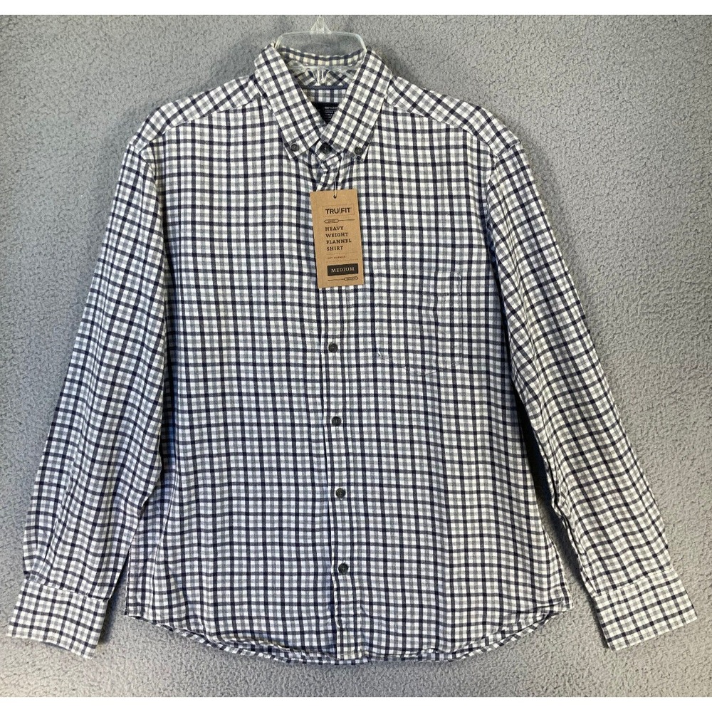 Tru Fit Shirt Men's Medium Gray Plaid Long Sleeve Flannel Button Down‎ NEW